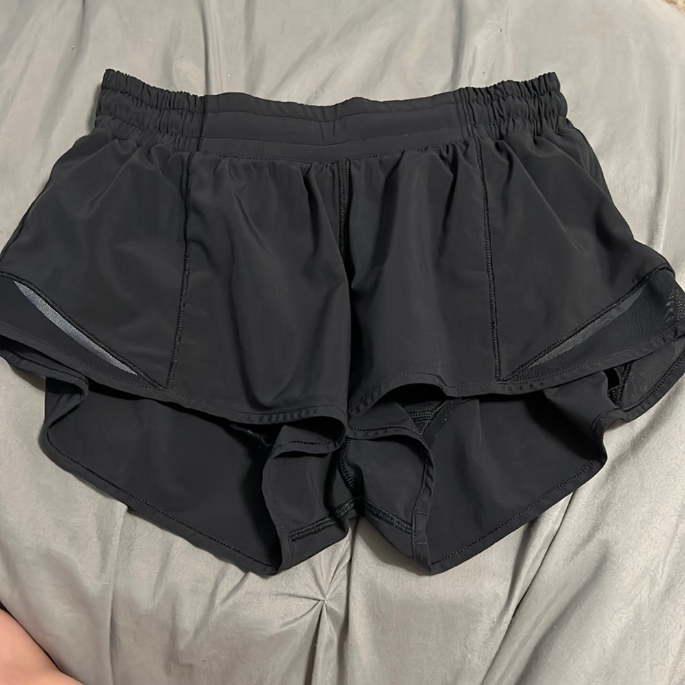 black lululemon shorts in size 6 and 2.5” length